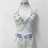 Gothic Handmade Leather Transparent Clear PVC Tank Top Women VInyl Halter Choker Harness Body Bondage Waist Chain Belt Skirts