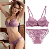 Two Pieces Set Women Clothing Sexy Lace Crop Tops and Pants Push Up Bralette Deep V Brassiere Thick Padded Embroidery Top