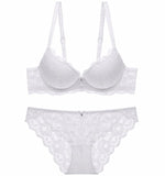 Two Pieces Set Women Clothing Sexy Lace Crop Tops and Pants Push Up Bralette Deep V Brassiere Thick Padded Embroidery Top