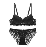Two Pieces Set Women Clothing Sexy Lace Crop Tops and Pants Push Up Bralette Deep V Brassiere Thick Padded Embroidery Top