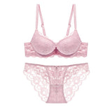 Two Pieces Set Women Clothing Sexy Lace Crop Tops and Pants Push Up Bralette Deep V Brassiere Thick Padded Embroidery Top