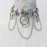 2019 Sexy Festival Rave Clothes PVC Straps Crop Bra Top Women Punk Laser Holographic Choker Harness Club Party Belt Women Set
