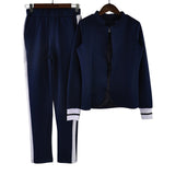 women 2 two Piece Set suits Long sleeve stand-up collar buttonless Black and white tracksuit