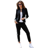 women 2 two Piece Set suits Long sleeve stand-up collar buttonless Black and white tracksuit