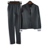 women 2 two Piece Set suits Long sleeve stand-up collar buttonless Black and white tracksuit